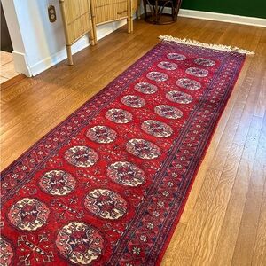 Vintage 12.5’ Karastan Wool Red Bokhara Hand Knotted Runner Rug